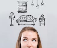 Новая мечта квартиры с молодой женщиной стоковые изображения rf Новая мечта квартиры с молодой женщиной стоковые изображения rf