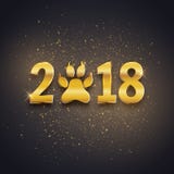Новый Год открытки праздника собаки с следом ноги лапки, te золота иллюстрация штока Новый Год открытки праздника собаки с следом ноги лапки, te золота иллюстрация штока