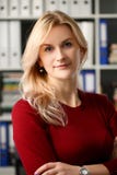Нормальный белокурый портрет женщины на офисе стоковая фотография rf Нормальный белокурый портрет женщины на офисе стоковая фотография rf