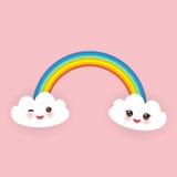 Облака Kawaii смешные белые установили, намордник с розовыми щеками и подмигивать глаза, радуга на свете - розовой предпосылке ве иллюстрация вектора Облака Kawaii смешные белые установили, намордник с розовыми щеками и подмигивать глаза, радуга на свете - розовой предпосылке ве иллюстрация вектора