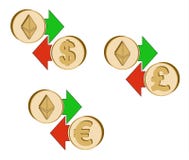 Обменяйте ethereum к доллару, евро и великобританскому poun иллюстрация штока Обменяйте ethereum к доллару, евро и великобританскому poun иллюстрация штока