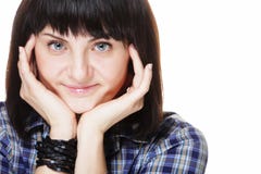 Образ жизни и концепция людей: портрет усмехаясь женщины брюнет стоковые фото Образ жизни и концепция людей: портрет усмехаясь женщины брюнет стоковые фото