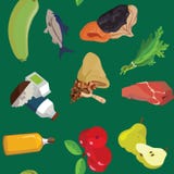 Овощи, рыбы, высушили плодоовощи, зеленые цвета, хлопья, мясо, молокозавод pro иллюстрация вектора Овощи, рыбы, высушили плодоовощи, зеленые цвета, хлопья, мясо, молокозавод pro иллюстрация вектора