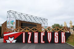 22-ое июня 2018 Россия, Izhevsk СИД афиши внешней рекламы для рекламировать в стадионе стоковое изображение 22-ое июня 2018 Россия, Izhevsk СИД афиши внешней рекламы для рекламировать в стадионе стоковое изображение
