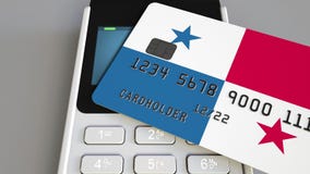 Оплата или стержень POS при кредитная карточка отличая флагом Панамы Коммерция или банковская система розницы Panamian схематичес стоковая фотография Оплата или стержень POS при кредитная карточка отличая флагом Панамы Коммерция или банковская система розницы Panamian схематичес стоковая фотография