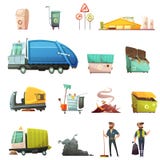 Отход отброса сортируя установленные значки шаржа иллюстрация вектора Отход отброса сортируя установленные значки шаржа иллюстрация вектора