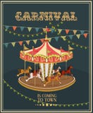 Плакат масленицы с весел-идти-круглой в винтажном стиле Carousel с лошадями бесплатная иллюстрация Плакат масленицы с весел-идти-круглой в винтажном стиле Carousel с лошадями бесплатная иллюстрация