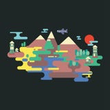 Плоская иллюстрация ландшафта природы лета Цветастый вектор Стоковая Фотография RF Плоская иллюстрация ландшафта природы лета Цветастый вектор Стоковая Фотография RF