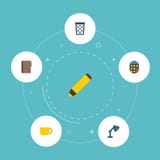 Плоская корзина погани значков, чай, Highlighter и другие элементы вектора Комплект символов значков места для работы плоских так иллюстрация вектора Плоская корзина погани значков, чай, Highlighter и другие элементы вектора Комплект символов значков места для работы плоских так иллюстрация вектора