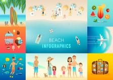 Пляж установил с концепциями snorkeling, серфинга, перемещения и других иллюстрация штока Пляж установил с концепциями snorkeling, серфинга, перемещения и других иллюстрация штока