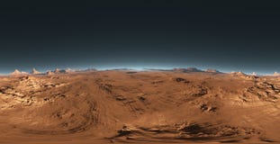 Панорама захода солнца Марса, карты окружающей среды HDRI Проекция Equirectangular, сферически панорама Марсианский ландшафт иллюстрация штока Панорама захода солнца Марса, карты окружающей среды HDRI Проекция Equirectangular, сферически панорама Марсианский ландшафт иллюстрация штока