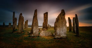 Панорама захода солнца Callanish стоковая фотография Панорама захода солнца Callanish стоковая фотография