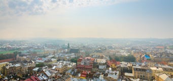 Панорама Львова, Украины старого города на восходе солнца стоковые изображения Панорама Львова, Украины старого города на восходе солнца стоковые изображения