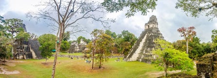 Панорамный вид на виске i Tikal и виске II от акрополя Nord в парке Tikal Natinal - Гватемале стоковое изображение Панорамный вид на виске i Tikal и виске II от акрополя Nord в парке Tikal Natinal - Гватемале стоковое изображение