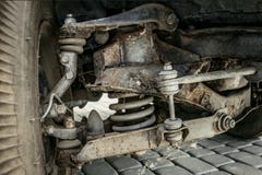Передний подвес старого конца-вверх автомобиля стоковое фото Передний подвес старого конца-вверх автомобиля стоковое фото