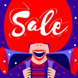 Плакат продажи, знамя продажи с яркой красочной девушкой диктора иллюстрация вектора Плакат продажи, знамя продажи с яркой красочной девушкой диктора иллюстрация вектора