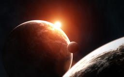 Планеты глубокого космоса в свете поднимая красной звезды Элементы изображения поставлены NASA стоковые изображения rf Планеты глубокого космоса в свете поднимая красной звезды Элементы изображения поставлены NASA стоковые изображения rf