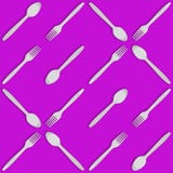 Пластичные ложка и вилка на фиолетовой предпосылке Безшовный геометрический орнамент картины иллюстрация вектора Пластичные ложка и вилка на фиолетовой предпосылке Безшовный геометрический орнамент картины иллюстрация вектора