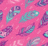 Племенная картина пер в голубых, розовых и фиолетовых цветах Иллюстрация вектора творческая Стоковое Изображение RF Племенная картина пер в голубых, розовых и фиолетовых цветах Иллюстрация вектора творческая Стоковое Изображение RF