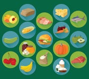 Плодоовощи, овощи, сала, мясо, хлопья, молочные продучты иллюстрация штока Плодоовощи, овощи, сала, мясо, хлопья, молочные продучты иллюстрация штока