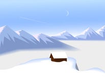 Плоский дизайн Ландшафт гор зимы с небольшим домом над облаками - иллюстрацией вектора бесплатная иллюстрация Плоский дизайн Ландшафт гор зимы с небольшим домом над облаками - иллюстрацией вектора бесплатная иллюстрация