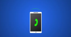 Плоский звонок Smartphone вектора с зеленым значком и звеня анимацией 4k вектора представил видео на голубой предпосылке Плоский звонок Smartphone вектора с зеленым значком и звеня анимацией 4k вектора представил видео на голубой предпосылке