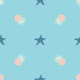 Подводный дизайн безшовной картины для оборачивать, ткани, печати Seastar и иллюстрация вектора медуз красочная Стоковое фото RF Подводный дизайн безшовной картины для оборачивать, ткани, печати Seastar и иллюстрация вектора медуз красочная Стоковое фото RF