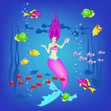 Подводный мир, маленькая русалка, рыбы, заводы и жемчуг, иллюстрация вектора иллюстрация вектора Подводный мир, маленькая русалка, рыбы, заводы и жемчуг, иллюстрация вектора иллюстрация вектора