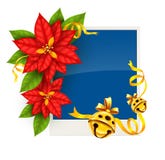 Поздравительная открытка рождества с цветками poinsettia и колоколами звона золота иллюстрация штока Поздравительная открытка рождества с цветками poinsettia и колоколами звона золота иллюстрация штока