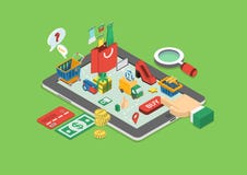 Покупки плоской сети 3d равновеликие онлайн, концепция продаж infographic Покупки плоской сети 3d равновеликие онлайн, концепция продаж infographic