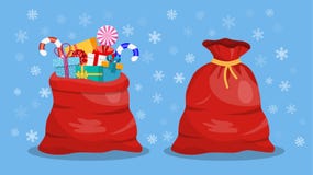 Полный подарок открытый и закрытая сумка красного цвета Санта Клауса бесплатная иллюстрация Полный подарок открытый и закрытая сумка красного цвета Санта Клауса бесплатная иллюстрация
