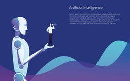 Помогать робота искусственного интеллекта человеческий - удержание бизнесмена в концепции вектора руки Символ будущей технологии иллюстрация вектора Помогать робота искусственного интеллекта человеческий - удержание бизнесмена в концепции вектора руки Символ будущей технологии иллюстрация вектора