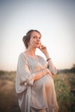 Портрет молодой красивой беременной женщины на природе стоковые изображения Портрет молодой красивой беременной женщины на природе стоковые изображения