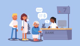 Посетители банка в иллюстрации вектора мультфильма очереди иллюстрация штока Посетители банка в иллюстрации вектора мультфильма очереди иллюстрация штока