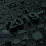 Почерните предпосылку 2019 3d с символами сети ui иллюстрация вектора Почерните предпосылку 2019 3d с символами сети ui иллюстрация вектора