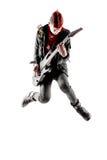 Предназначенный для подростков при красный mohawk скача пока играющ гитару стоковое фото rf Предназначенный для подростков при красный mohawk скача пока играющ гитару стоковое фото rf