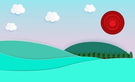 Предпосылка ландшафта природы, отрезок бумаги стиль, красивое лето и illus вектора дизайна естественной предпосылки цветовой схем иллюстрация штока Предпосылка ландшафта природы, отрезок бумаги стиль, красивое лето и illus вектора дизайна естественной предпосылки цветовой схем иллюстрация штока