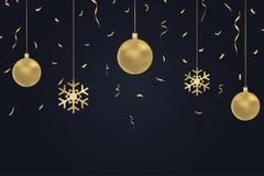 Предпосылка Нового Года темная с шариками, confetti и снежинкой рождества золота Карточка зимнего отдыха, знамя, плакат с золотым Стоковые Изображения Предпосылка Нового Года темная с шариками, confetti и снежинкой рождества золота Карточка зимнего отдыха, знамя, плакат с золотым Стоковые Изображения