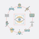 Приборы для виртуальной реальности Мультимедиа Immersive или компьютерн сымитированная реальность Стекла AR и голов-установленный иллюстрация штока Приборы для виртуальной реальности Мультимедиа Immersive или компьютерн сымитированная реальность Стекла AR и голов-установленный иллюстрация штока