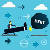 Приносить силу Бизнесмен пиная задолженность камня шарика используя гигантскую ногу Иллюстрация дела концепции Стоковые Изображения RF Приносить силу Бизнесмен пиная задолженность камня шарика используя гигантскую ногу Иллюстрация дела концепции Стоковые Изображения RF