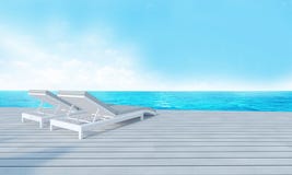 Пристаньте салон к берегу с sundeck на виде на море и голубом небе background-3d бесплатная иллюстрация Пристаньте салон к берегу с sundeck на виде на море и голубом небе background-3d бесплатная иллюстрация