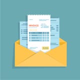 Проверки и фактуры в открытом конверте Концепция счетов оплаты, фактур, обслуживаний Знак дела или финансовой деятельности иллюстрация вектора Проверки и фактуры в открытом конверте Концепция счетов оплаты, фактур, обслуживаний Знак дела или финансовой деятельности иллюстрация вектора