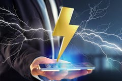 Прогремлите символ болта освещения показанный на футуристическом интерфейсе Стоковое Изображение Прогремлите символ болта освещения показанный на футуристическом интерфейсе Стоковое Изображение