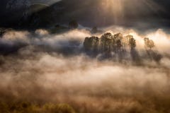 Пышный восход солнца в Transylvania County в Румынии с туманом и солнце излучают стоковое фото rf Пышный восход солнца в Transylvania County в Румынии с туманом и солнце излучают стоковое фото rf
