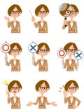 Работница с eyeglasses 9 показывать и выражения лица иллюстрация вектора Работница с eyeglasses 9 показывать и выражения лица иллюстрация вектора