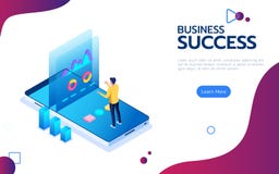 Равновеликая финансовая концепция успеха Стойка бизнесмена на смартфоне перед экраном для того чтобы сделать пик рынка анализа да иллюстрация вектора Равновеликая финансовая концепция успеха Стойка бизнесмена на смартфоне перед экраном для того чтобы сделать пик рынка анализа да иллюстрация вектора