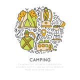 Располагаясь лагерем рука вектора рисует концепцию, шатер, лампу, caravaning значки rv в форме круга с декоративными элементами s иллюстрация штока Располагаясь лагерем рука вектора рисует концепцию, шатер, лампу, caravaning значки rv в форме круга с декоративными элементами s иллюстрация штока