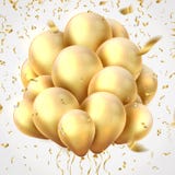 Золотые воздушные шары Реалистические ленты партии, confetti и воздушный шар летая гелия украшения дня рождения золота r иллюстрация вектора Золотые воздушные шары Реалистические ленты партии, confetti и воздушный шар летая гелия украшения дня рождения золота r иллюстрация вектора