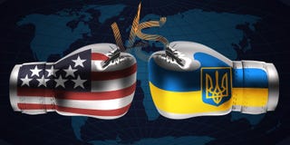 Реалистические перчатки бокса с печатями США и украинского fla иллюстрация штока Реалистические перчатки бокса с печатями США и украинского fla иллюстрация штока