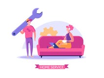 Ремонтники, телефон ремонта, концепция приложения починки иллюстрация штока Ремонтники, телефон ремонта, концепция приложения починки иллюстрация штока